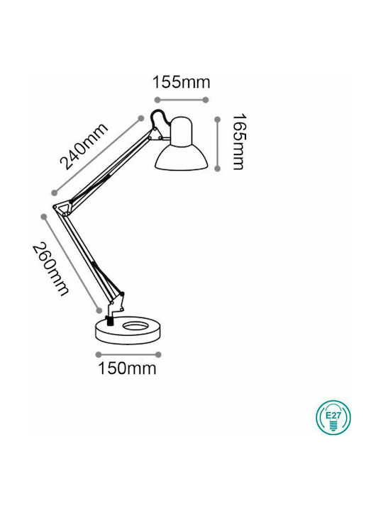 Ideal Lux Kelly TL1 Φωτιστικό Γραφείου με Σπαστό Βραχίονα για Ντουί E27 σε Λευκό Χρώμα 108117  - second view